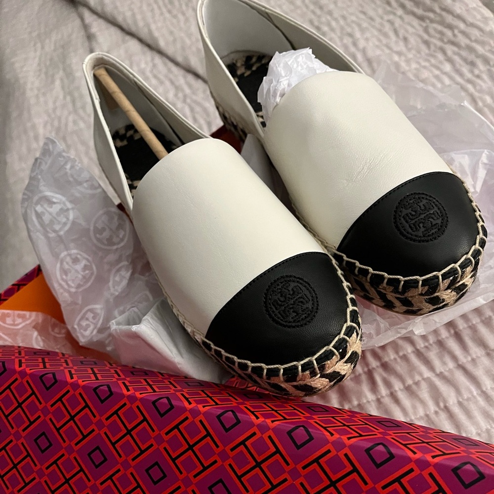 Tory Burch Black and Cream Espadrilles